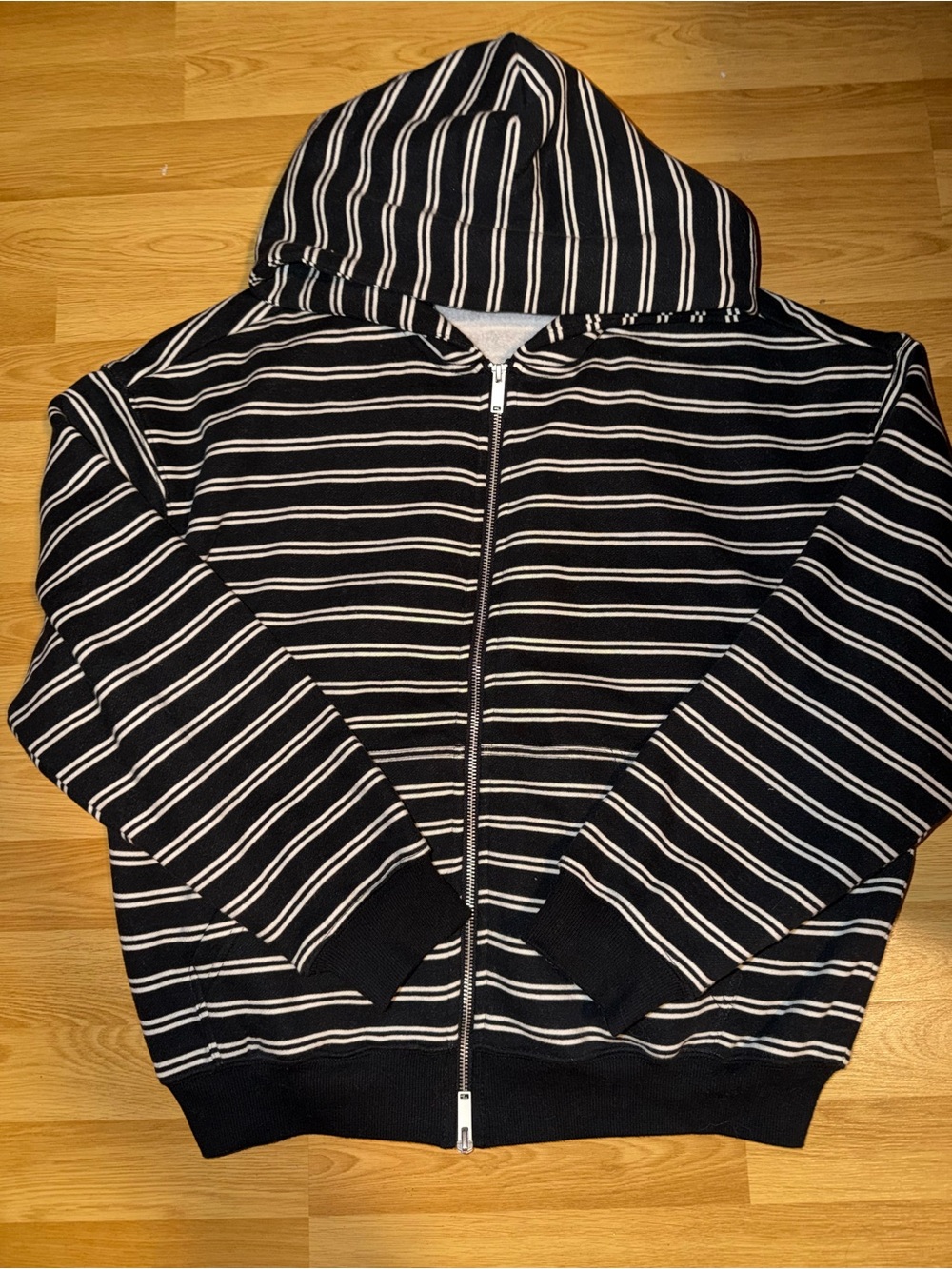 Black & White Striped Zip-Up Hoodie